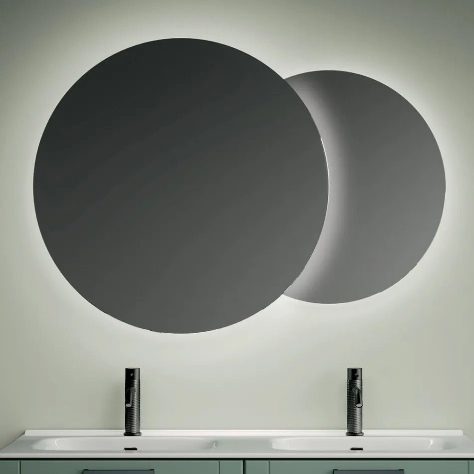 Bathroom Composition with 4 Sage Green Drawers, Mirror and Sinks - Magnolia Viadurini