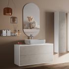 Bathroom Composition with Havana Stone Base, Mirror and Washbasin Made in Italy - Kilos Viadurini