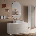 Bathroom Composition with Havana Stone Base, Mirror and Washbasin Made in Italy - Kilos