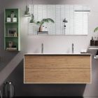 Bathroom Composition with Honey Oak Base, Washbasin and Mirror Made in Italy - Kilos Viadurini