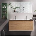 Bathroom Composition with Honey Oak Base, Washbasin and Mirror Made in Italy - Kilos