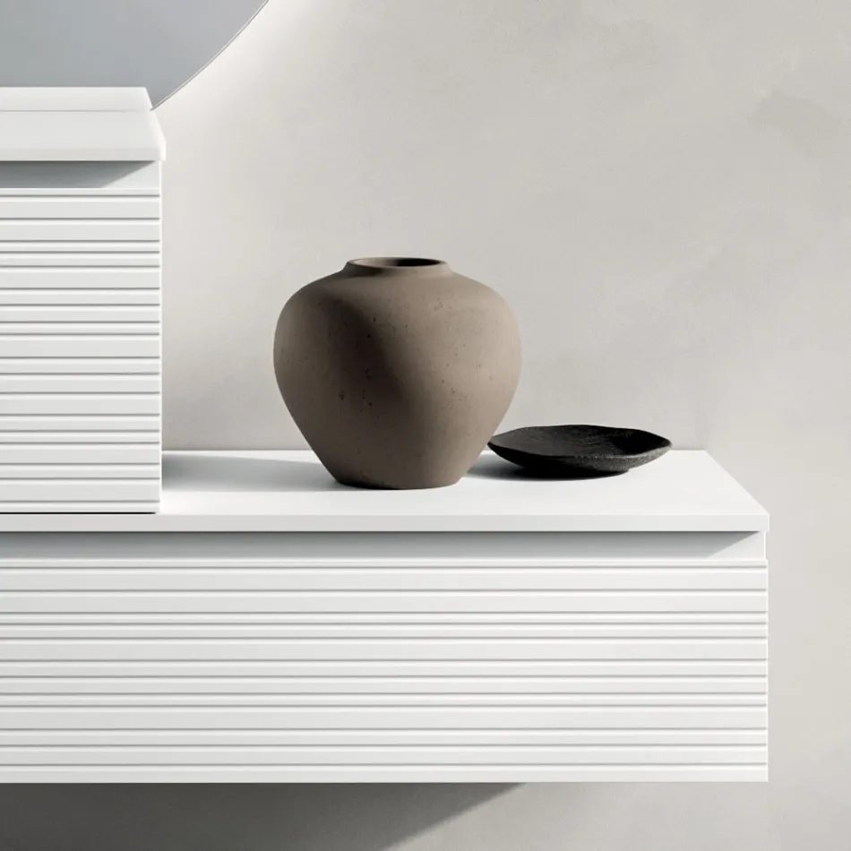 Bathroom Composition with Drawers, Ceramic Sink, and LED Mirror - Elios Viadurini