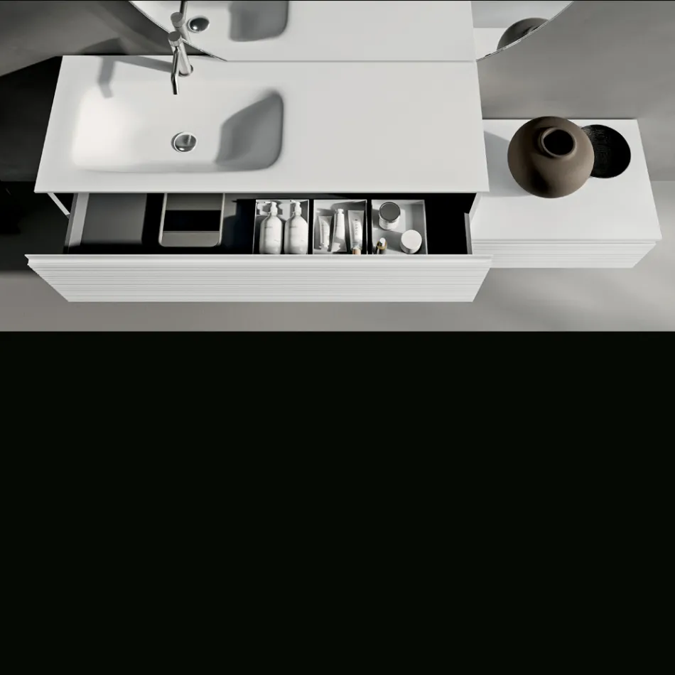 Bathroom Composition with Drawers, Ceramic Sink, and LED Mirror - Elios Viadurini