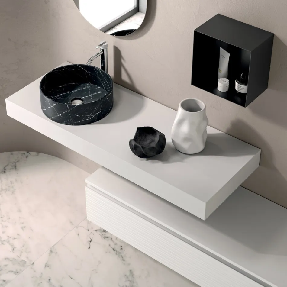 Bathroom Composition with Drawer, Sink, Mirror, Wall Cabinet, and Shelf - Elios Viadurini