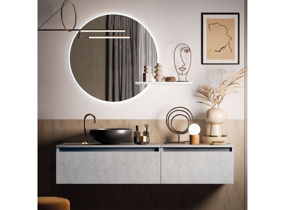 Bathroom Composition with Washbasin, Suspended Base and Mirror Made in Italy - Dream Viadurini