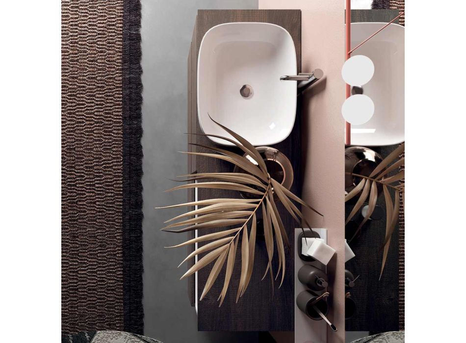 Bathroom Composition with Ceramic Washbasin and Mirror Made in Italy - Dream Viadurini