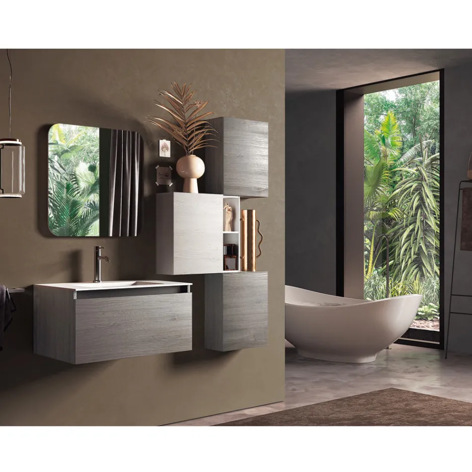 Bathroom Composition with Resin Washbasin, Made in Italy Anti-Scratch Base - Dream Viadurini