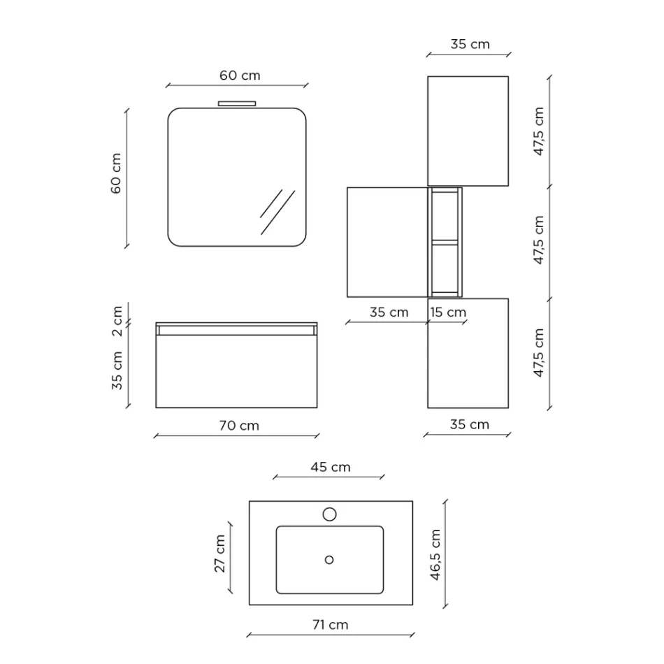 Bathroom Composition with Resin Washbasin, Made in Italy Anti-Scratch Base - Dream Viadurini