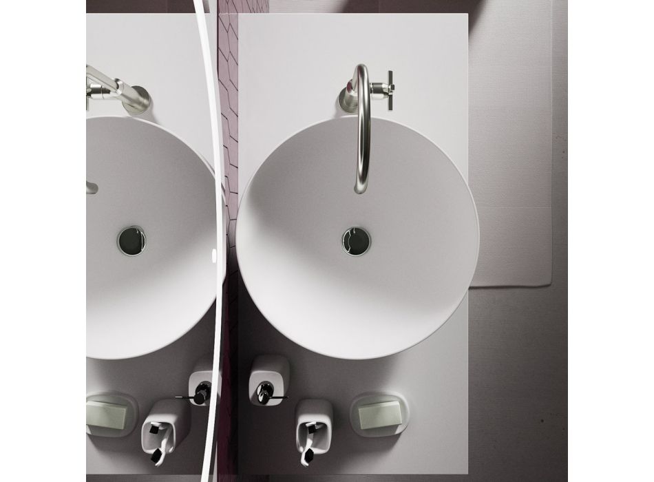 Bathroom Composition with Resin Washbasin and Mirror Made in Italy - Palom Viadurini