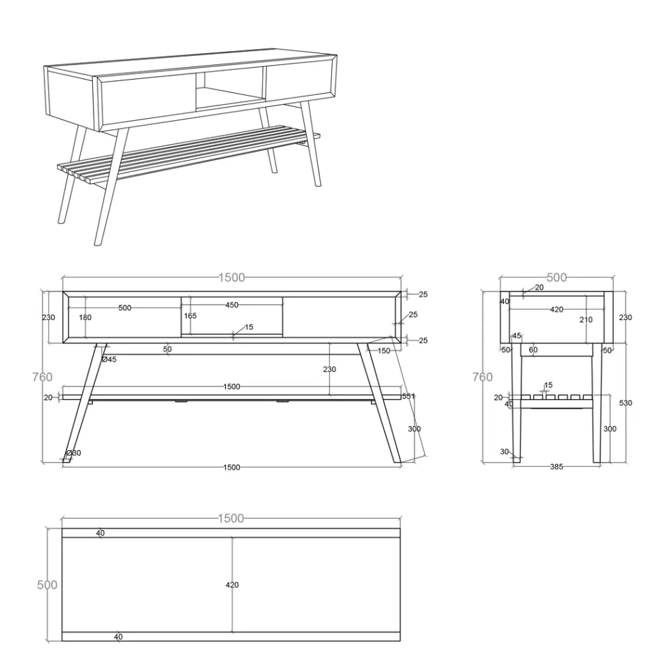 Bathroom Composition with Teak Floor Cabinet, Washbasin and Accessories - Georges Viadurini