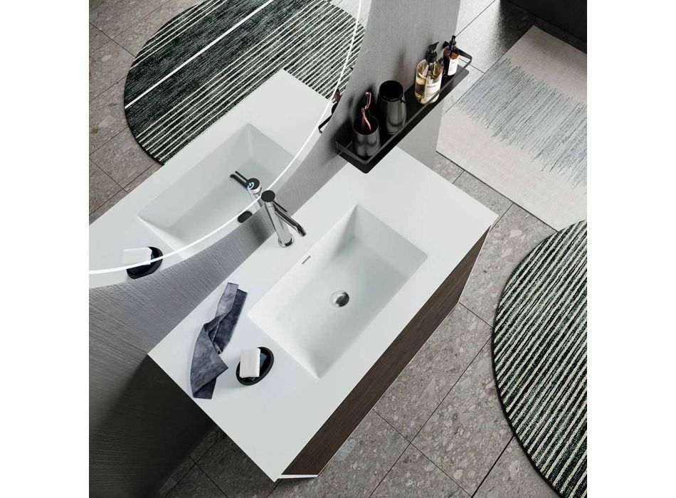 Bathroom Composition with Mirror, Base and Resin Washbasin Made in Italy - Kilos Viadurini