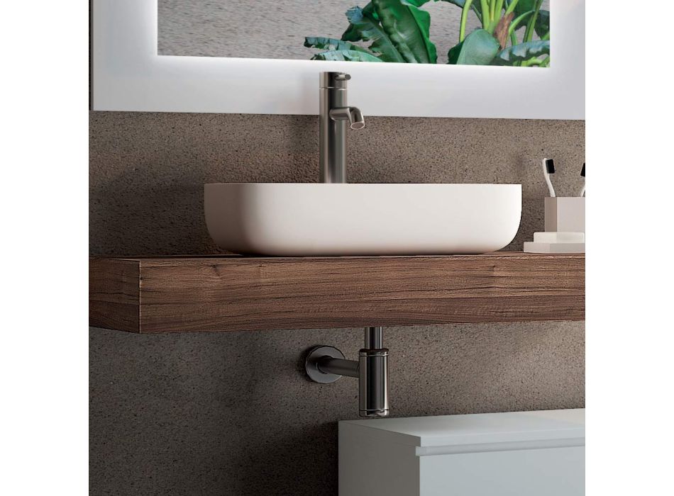 Bathroom Composition with Mirror and Ceramic Washbasin Made in Italy - Palom Viadurini