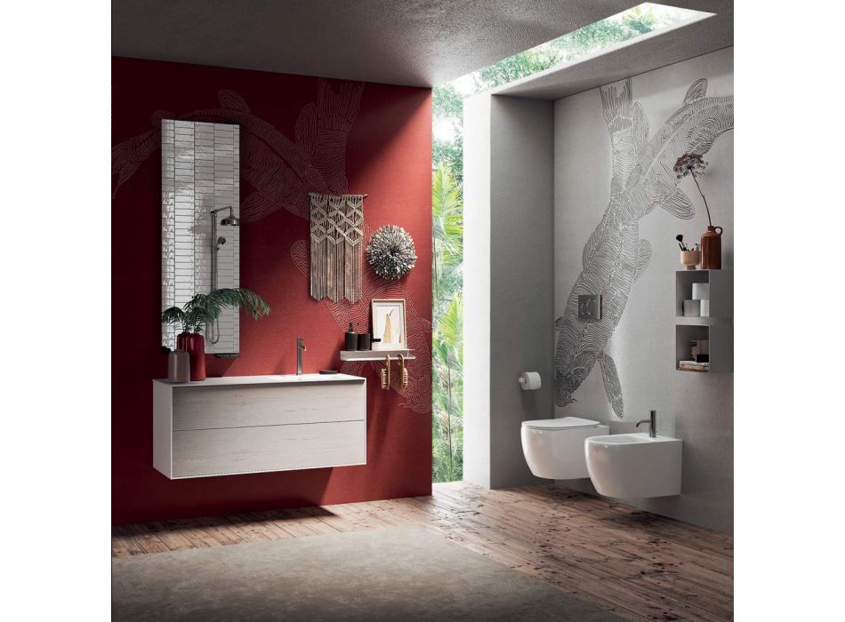Bathroom Composition with 180° Swivel Mirror, Made in Italy Base and Washbasin - Kilos Viadurini