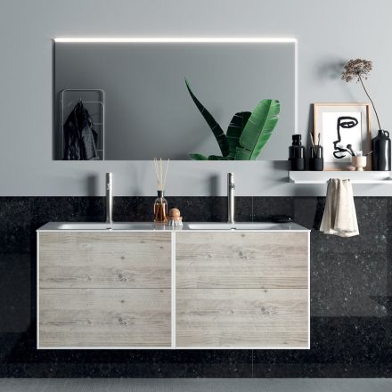 Bathroom Composition with Mirror, Double Washbasin and Base Made in Italy - Kilos Viadurini