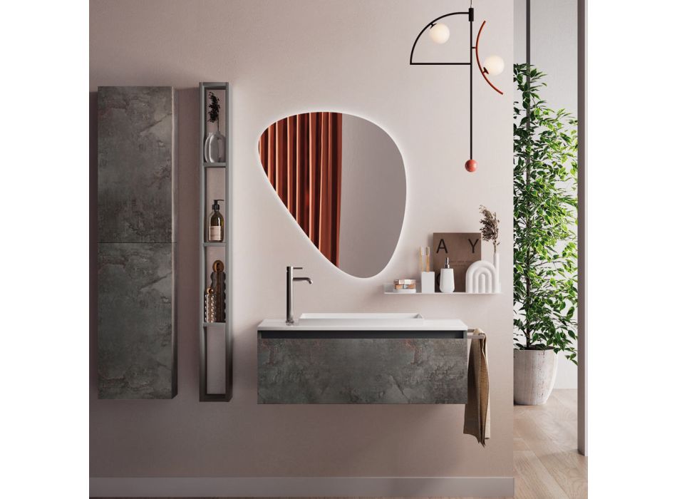 Bathroom Composition with Modern Mirror, Made in Italy Base and Washbasin - Dream Viadurini