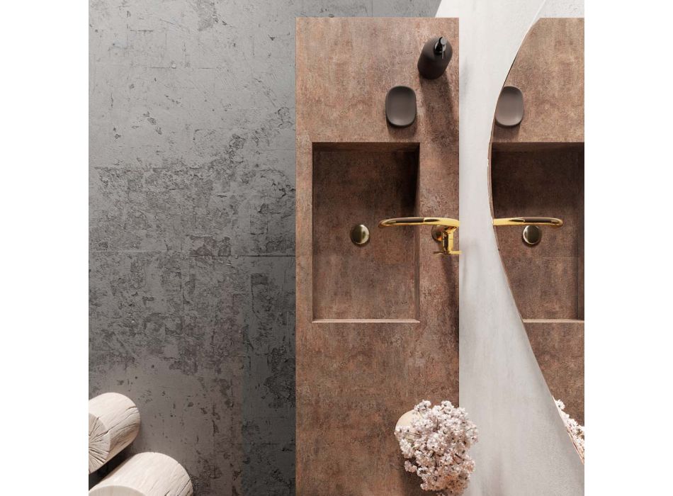 Bathroom Composition with Modern Mirror and Console Washbasin Made in Italy - Palom Viadurini