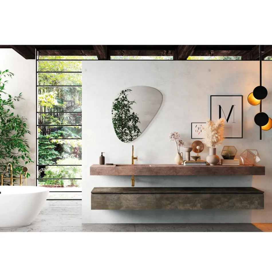 Bathroom Composition with Modern Mirror and Console Washbasin Made in Italy - Palom Viadurini