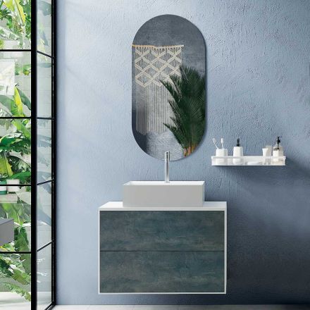 Bathroom Composition with Oval Mirror, Base and Washbasin Made in Italy - Kilos Viadurini