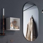 Bathroom Composition with Oval Mirror, Washbasin and Base Made in Italy - Palom Viadurini