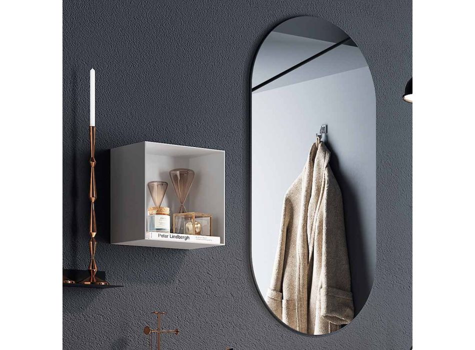 Bathroom Composition with Oval Mirror, Washbasin and Base Made in Italy - Palom Viadurini