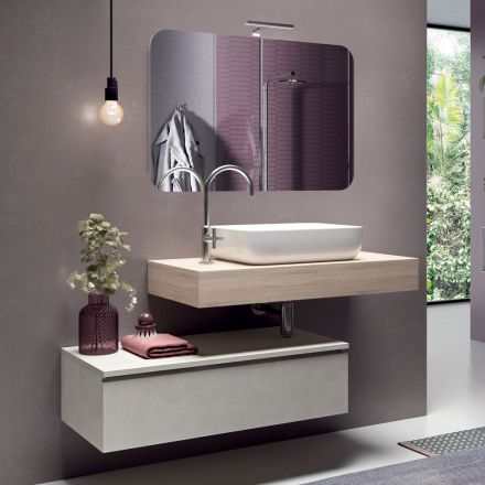 Bathroom Composition with Shaped Mirror and Washbasin Made in Italy - Palom Viadurini