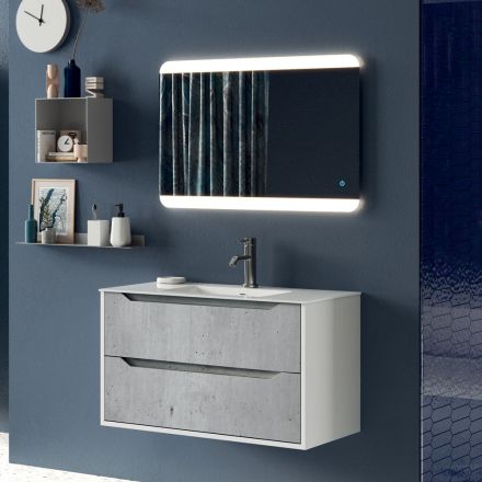 Bathroom Composition with Touch Sensor Mirror, Lacquered Base Made in Italy - Polsen Viadurini
