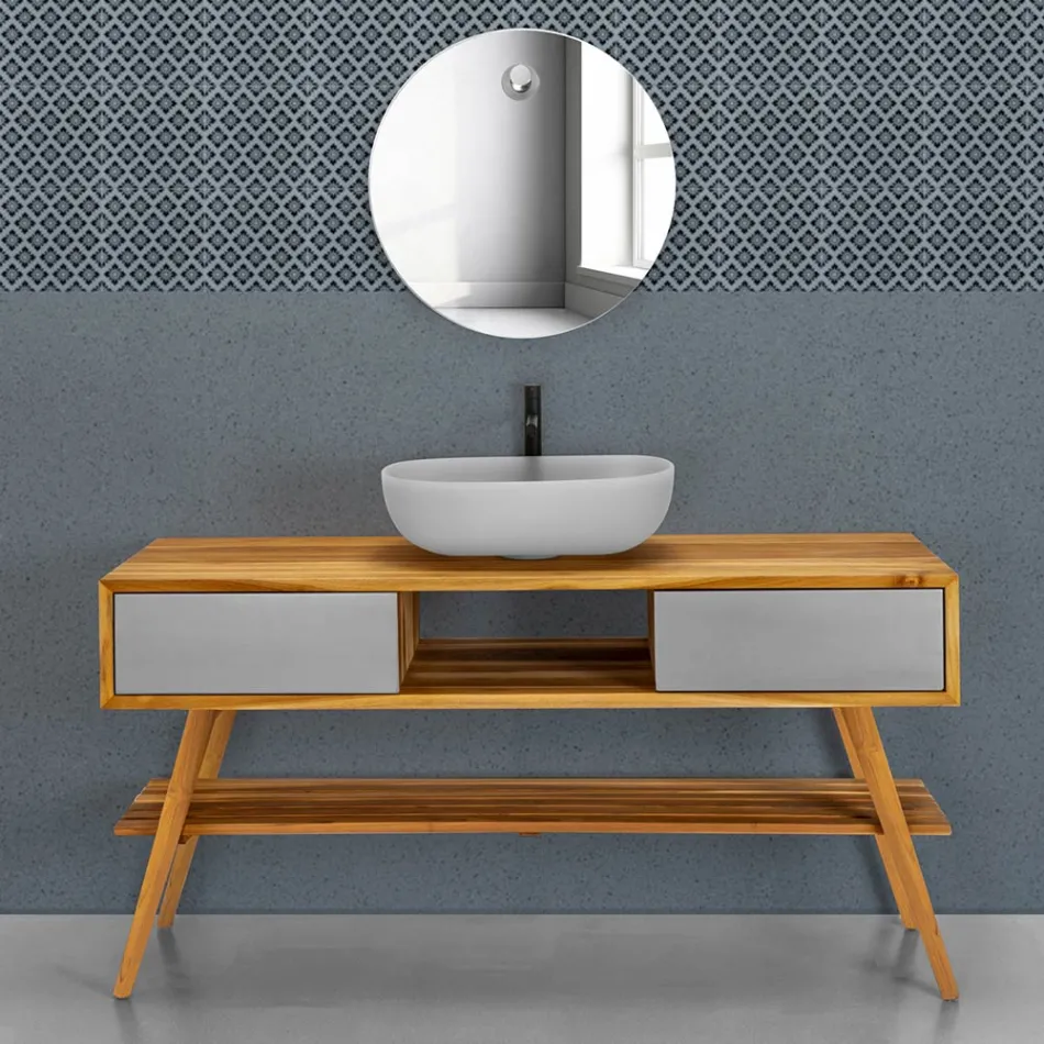 Gray Design Bathroom Composition Complete with Enameled Accessories - Georges Viadurini