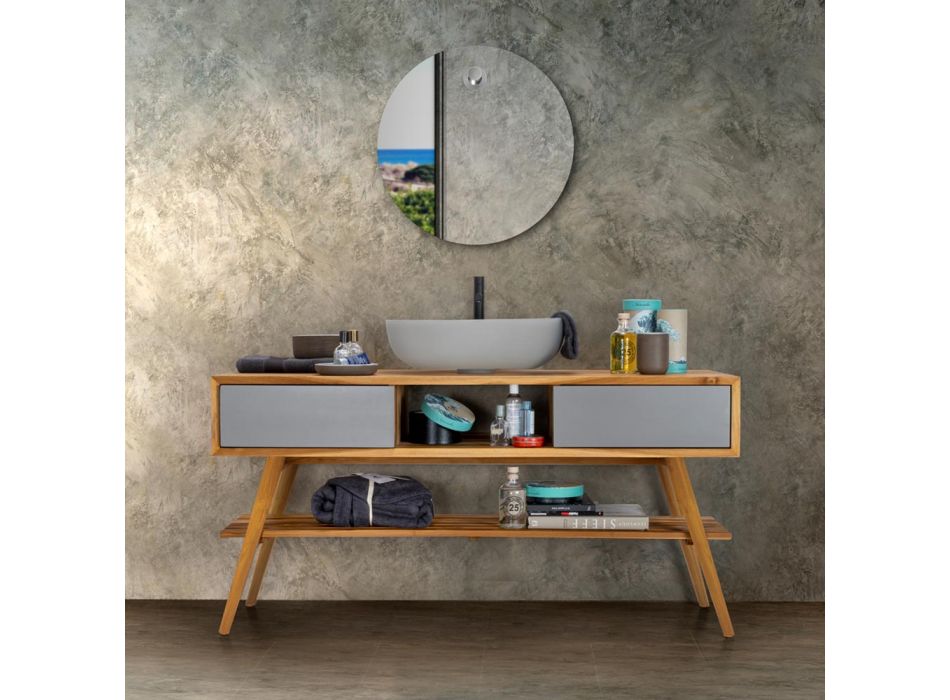 Gray Design Bathroom Composition Complete with Enameled Accessories - Georges Viadurini