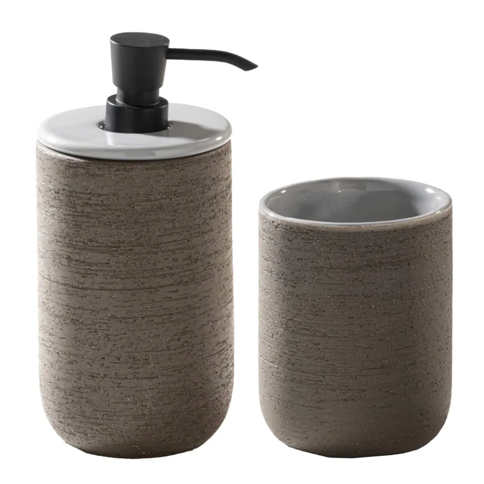 Gray Design Bathroom Composition Complete with Enameled Accessories - Georges Viadurini