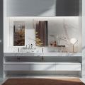 Double Bathroom Composition with Rectangular Mirror and Washbasin Made in Italy - Palom
