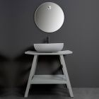 Gray Bathroom Composition with Mirror, Teak Cabinet and Accessories - Patryk Viadurini