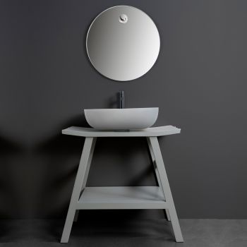 Gray Bathroom Composition with Mirror, Teak Cabinet and Accessories - Patryk