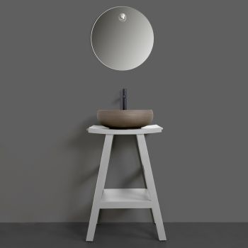 Gray Bathroom Composition with Round Mirror and Various Accessories - Maryse