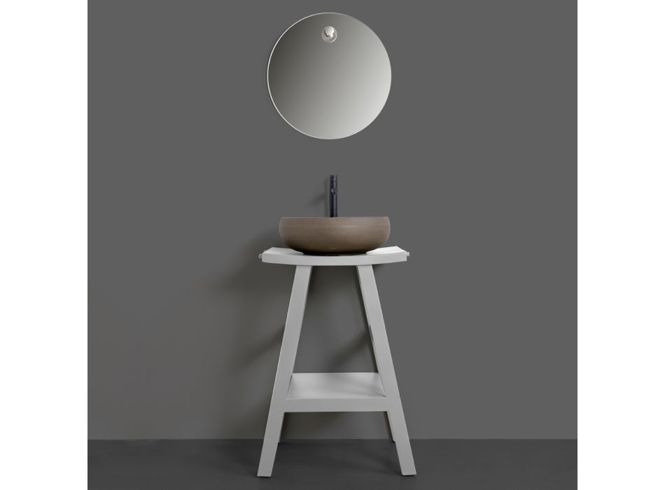 Gray Bathroom Composition with Round Mirror and Various Accessories - Maryse Viadurini