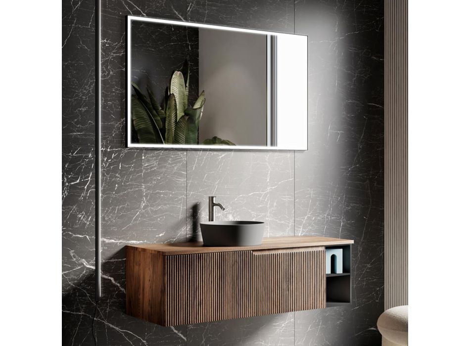 Bathroom composition in ribbed oak and open compartment Made in Italy - Febe Viadurini