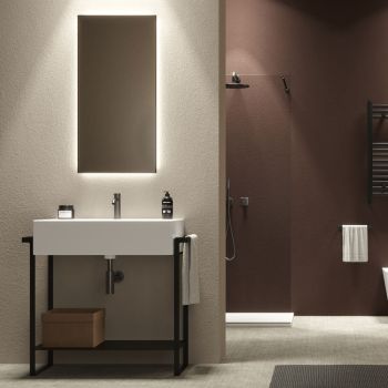 Bathroom Composition Ceramic Washbasin and Steel Base Made in Italy - Quadro