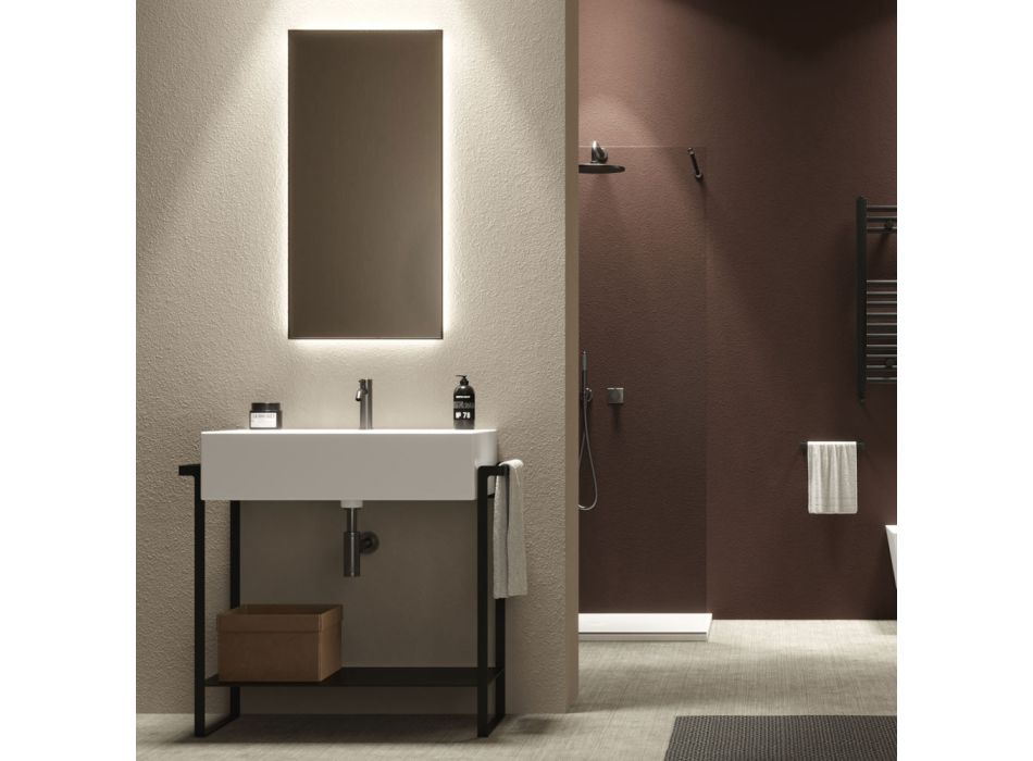 Bathroom Composition Ceramic Washbasin and Steel Base Made in Italy - Quadro Viadurini