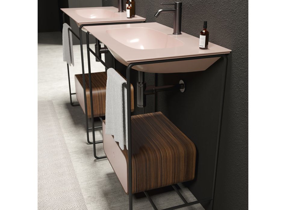 Bathroom Composition Washbasin in Ceramic and Mirror Made in Italy - Chantal