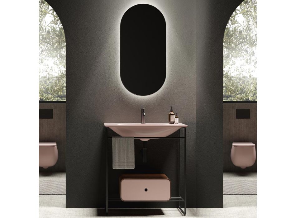Bathroom Composition Washbasin in Ceramic and Mirror Made in Italy - Chantal