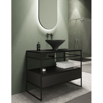 Bathroom Composition Washbasin in Ceramic and Mirror Made in Italy - Hoscar