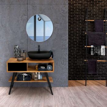 Black Bathroom Composition with Teak Cabinet and Quality Accessories - Sylviane