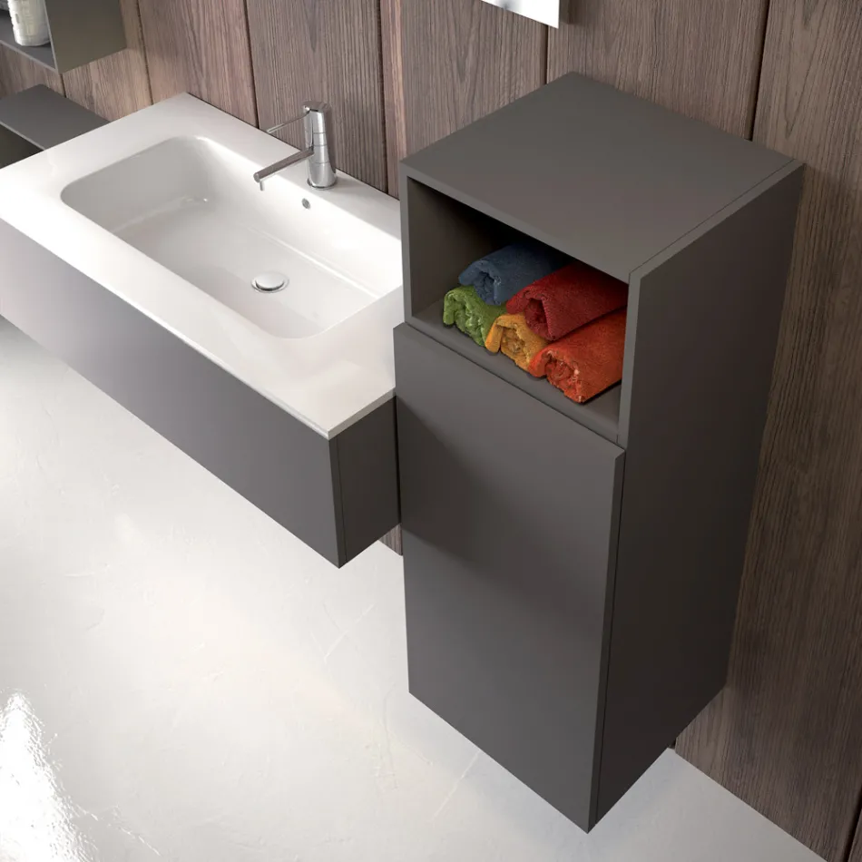 Suspended bathroom composition in smoke gray fenix made in Italy, Naples Viadurini