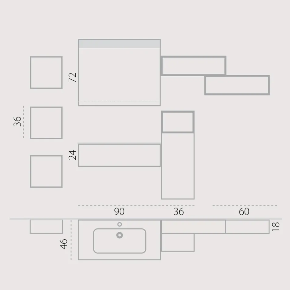 Suspended bathroom composition in smoke gray fenix made in Italy, Naples Viadurini