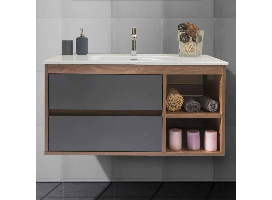 Modern Suspended Bathroom Composition in Melamine and MDF - Becky