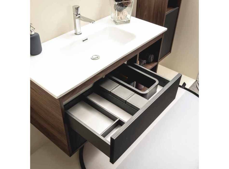 Modern Suspended Bathroom Composition in Melamine and MDF - Becky