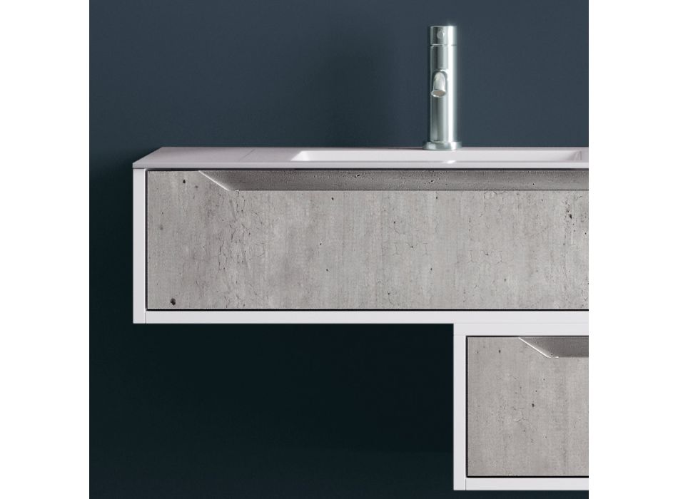 Suspended Bathroom Composition, Mirror and Concrete Bases Made in Italy - Polsen Viadurini