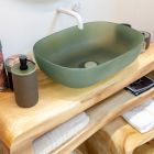 Green Bathroom Composition Complete with Accessories and Ground Cabinet - Sylviane Viadurini