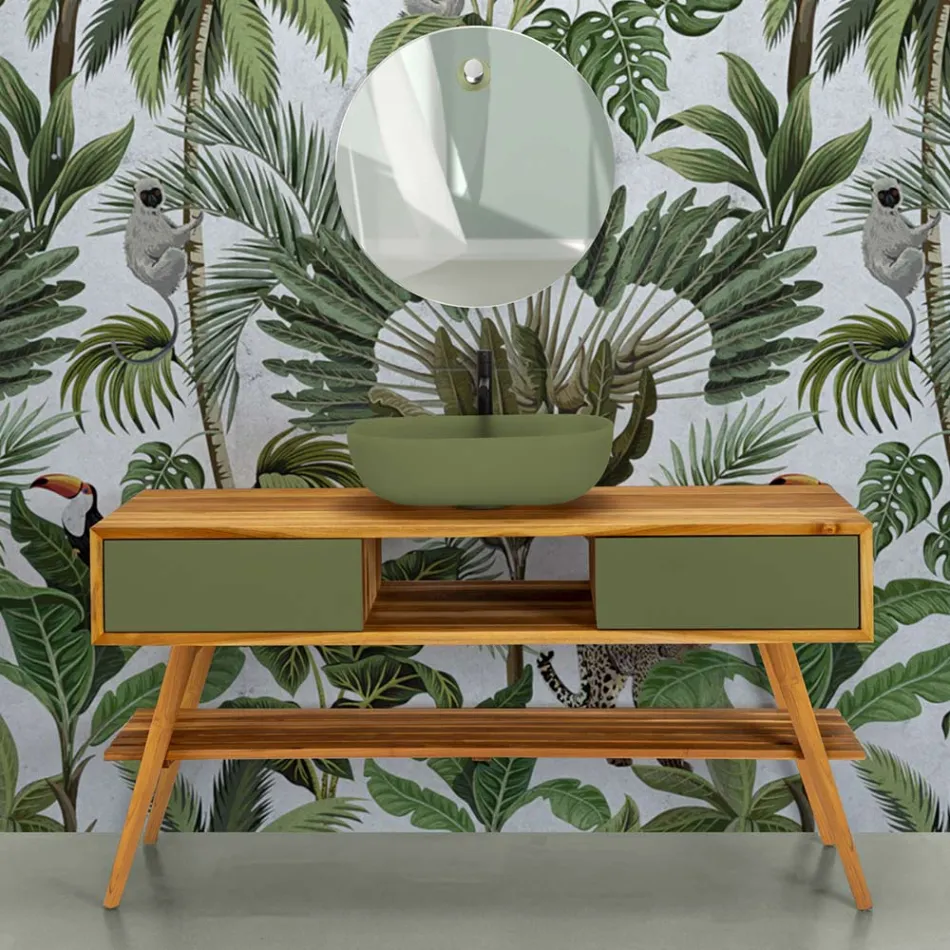 Green Bathroom Composition Including Accessories and Ground Cabinet - Georges Viadurini