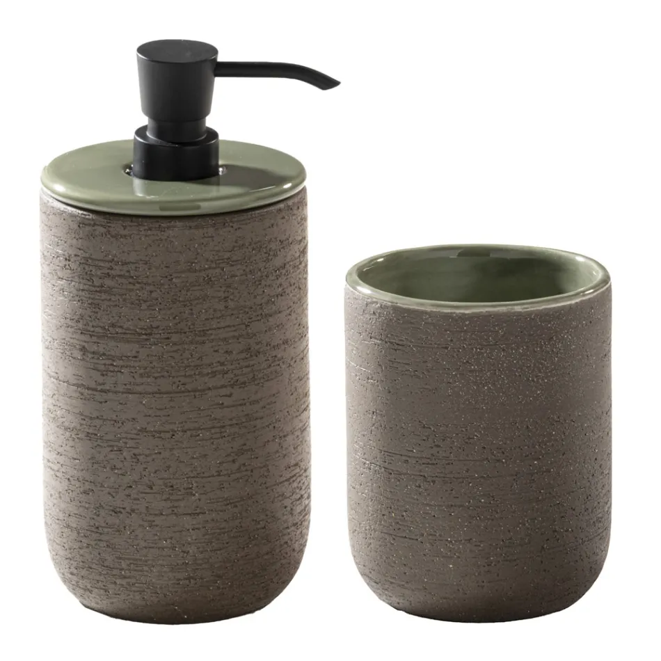 Green Bathroom Composition Including Accessories and Ground Cabinet - Georges Viadurini