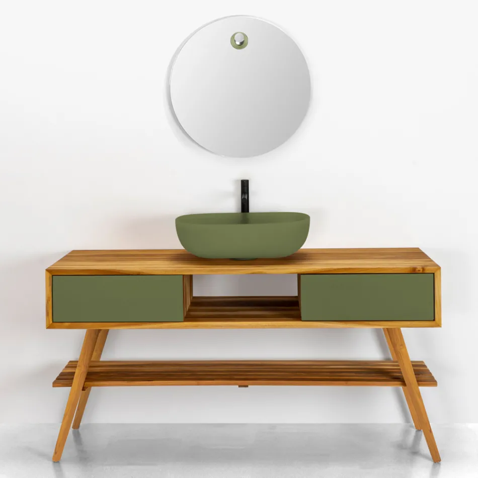 Green Bathroom Composition Including Accessories and Ground Cabinet - Georges Viadurini